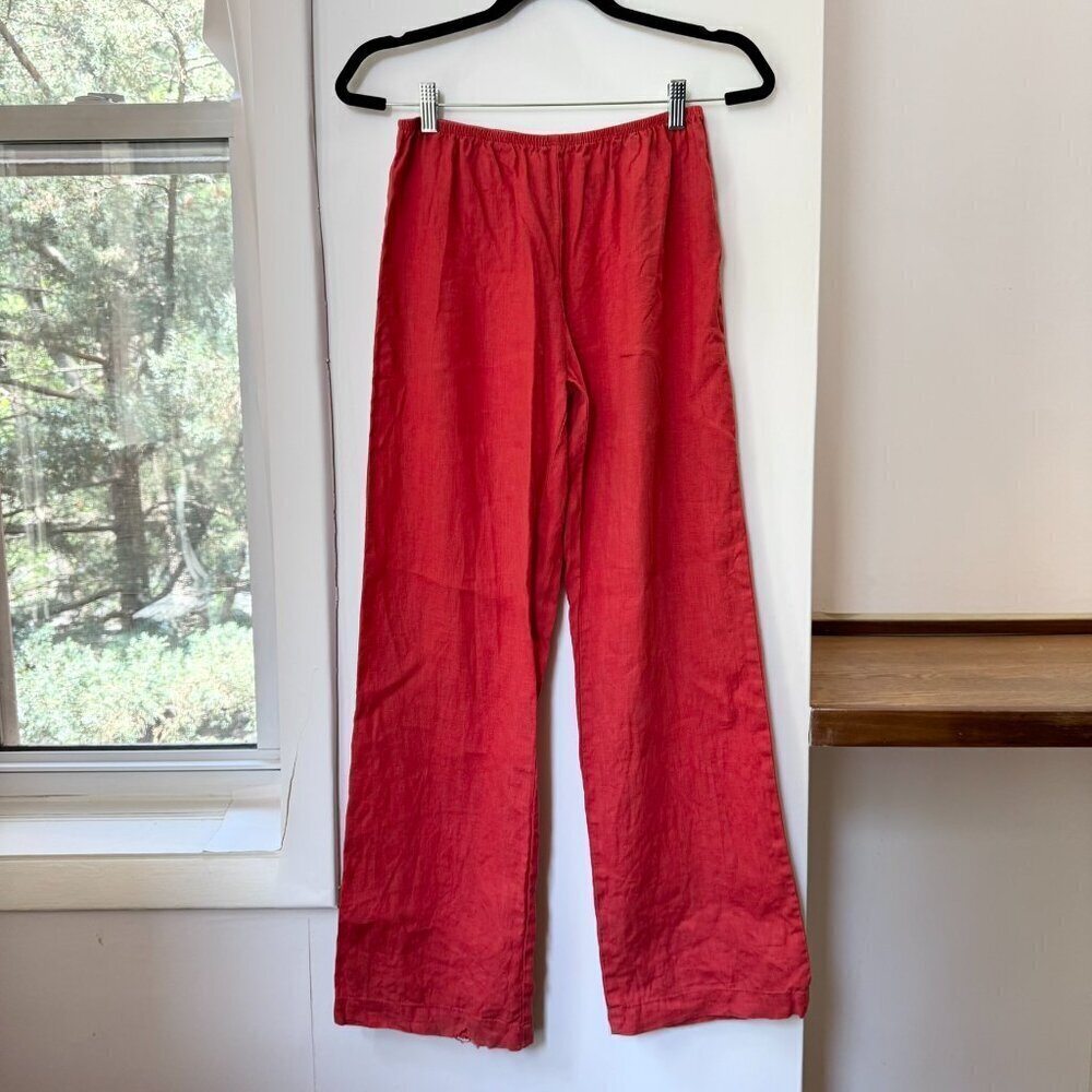 DONNI The Linen Simple Pants Wide Leg Pull on Trousers in Tomato Red - Picture 3 of 9